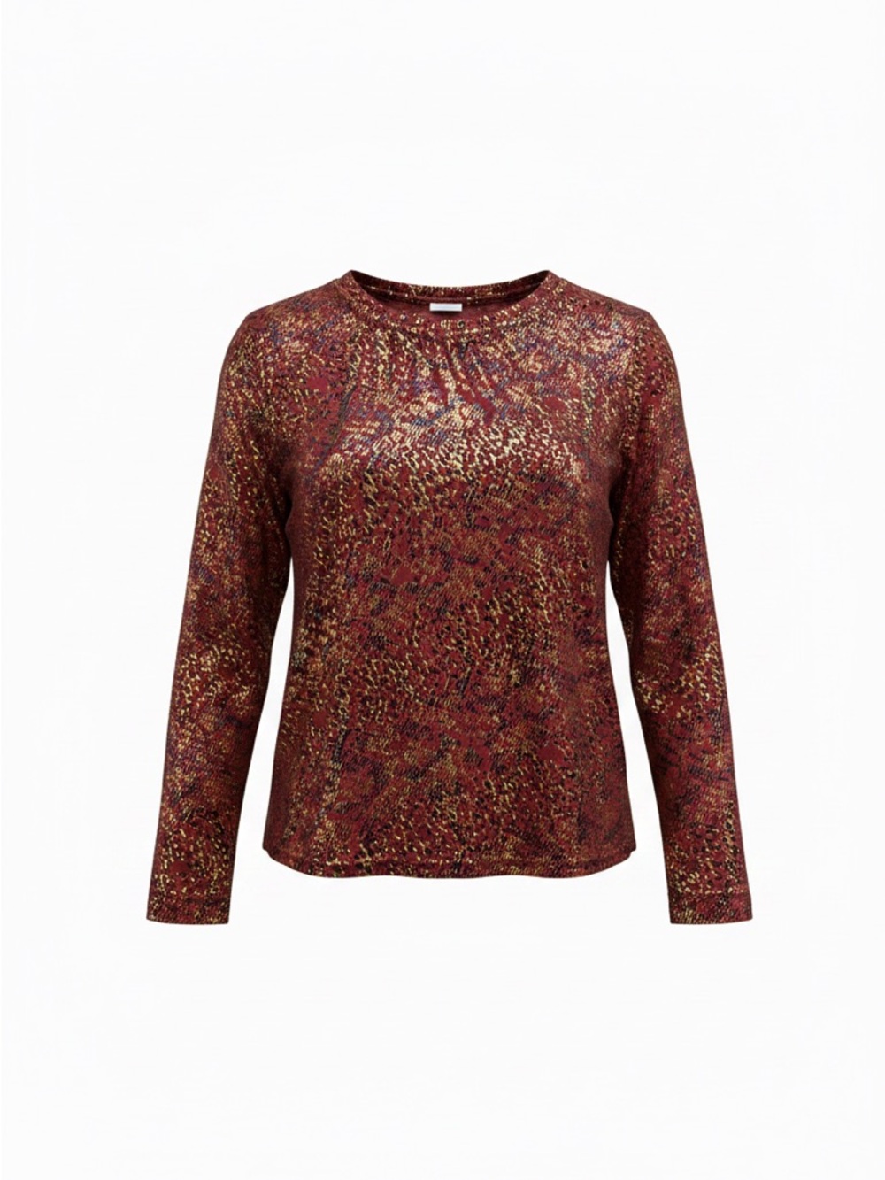 Ivy Jane xl Metallic Animal-Print Long Sleeve Top - Burgundy & Gold